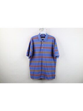 Vintage 90s Streetwear Mens Medium Striped Color Block Knit Golf Polo Shirt